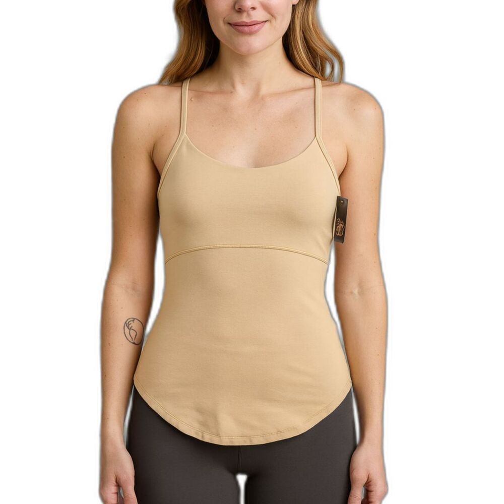 NWT Chaser Racerback Tank Top Keyhole Open Back Spaghetti Strap in Tan Small